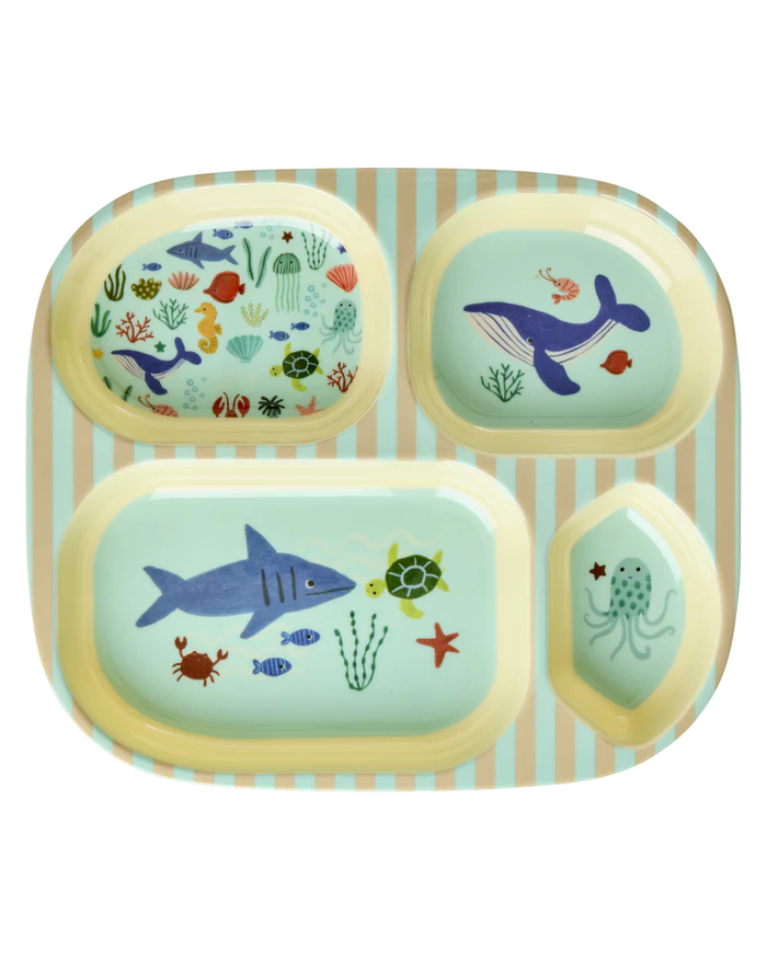 Assiette Enfant 4 Compartiments bleue motifs océan