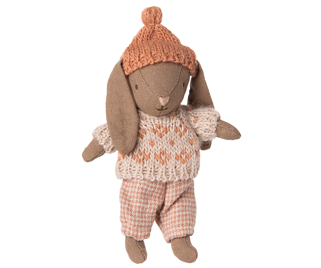 Mini lapin Hiver - Marron/Rose