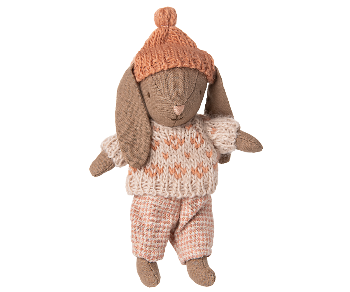 Mini lapin Hiver - Marron/Rose