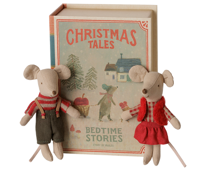 Jumeaux souris de Noël, Petite sœur et Petit frère dans leur coffret livre