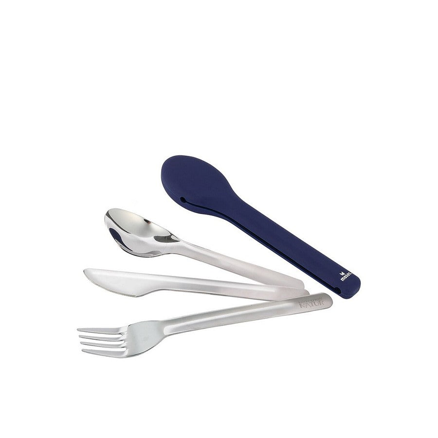Set de 3 couverts en acier inoxydable.