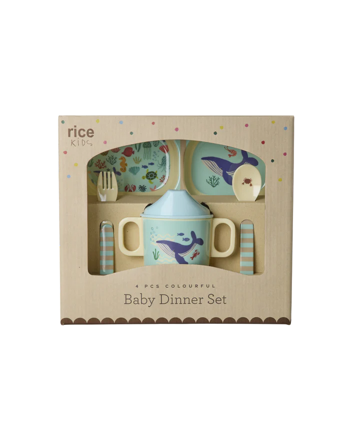 Coffret cadeau - Set repas bébé en mélamine « Bleu Océan » – Coffret cadeau