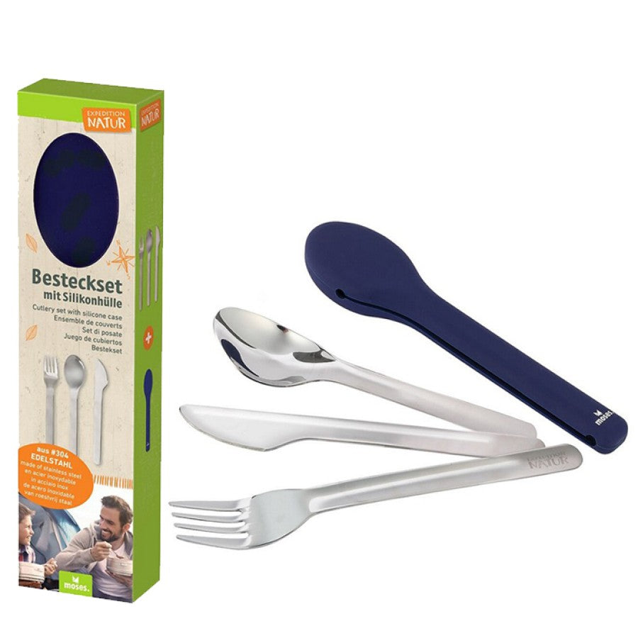 Set de 3 couverts en acier inoxydable.